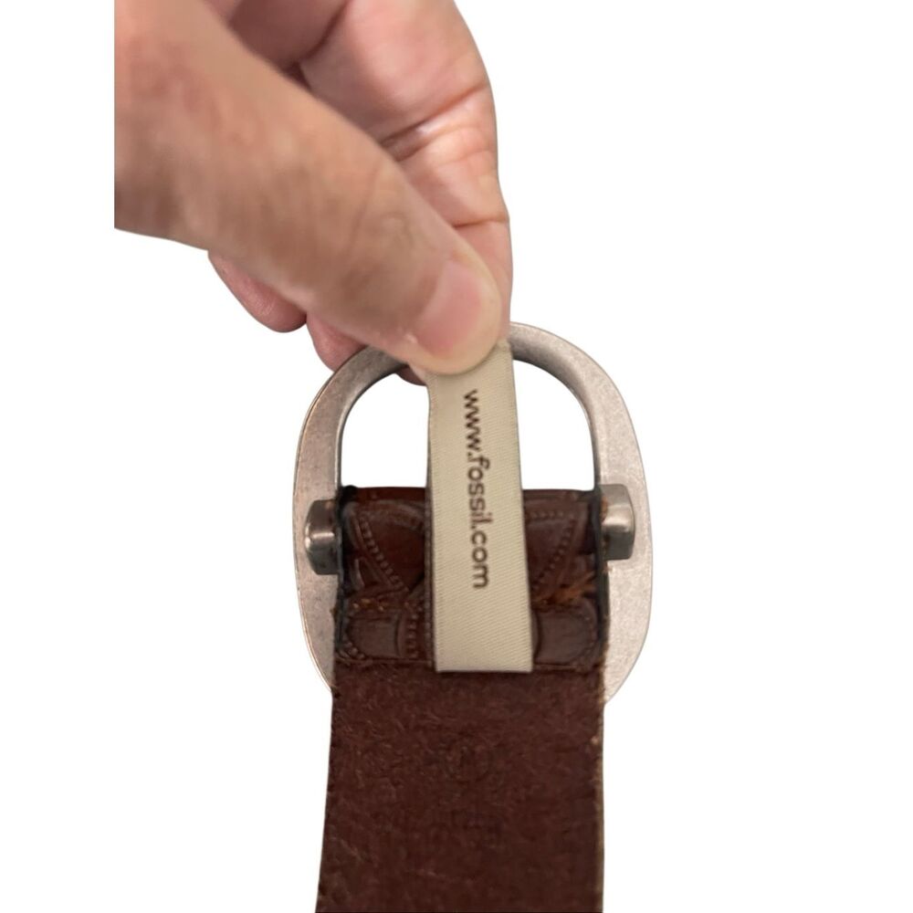 Fossil Women’s Pewter Leather Belt Laser Cutouts Bohemian size Medium - Picture 10 of 12